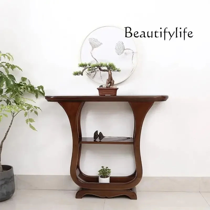 U Entry Solid Wood Entrance Table Semi-round Platform Against The Wall Extremely Narrow Long Strip For Table Entrance Cabinet