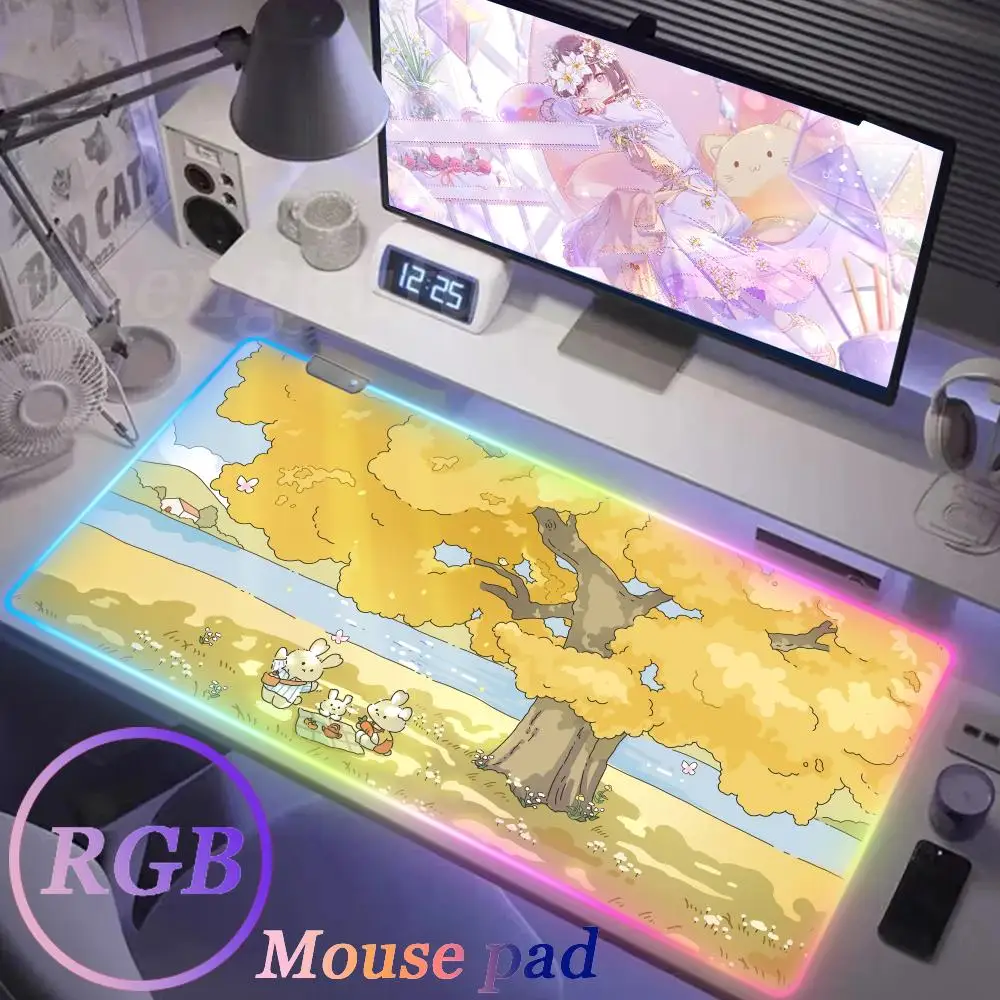 

Xxl Company Office Mat Cute Rabbit Mouse Pad Rgb Kawaii HD printing Gaming Table Deskmat Keyboard Pc Gamer Pink Complete Rug