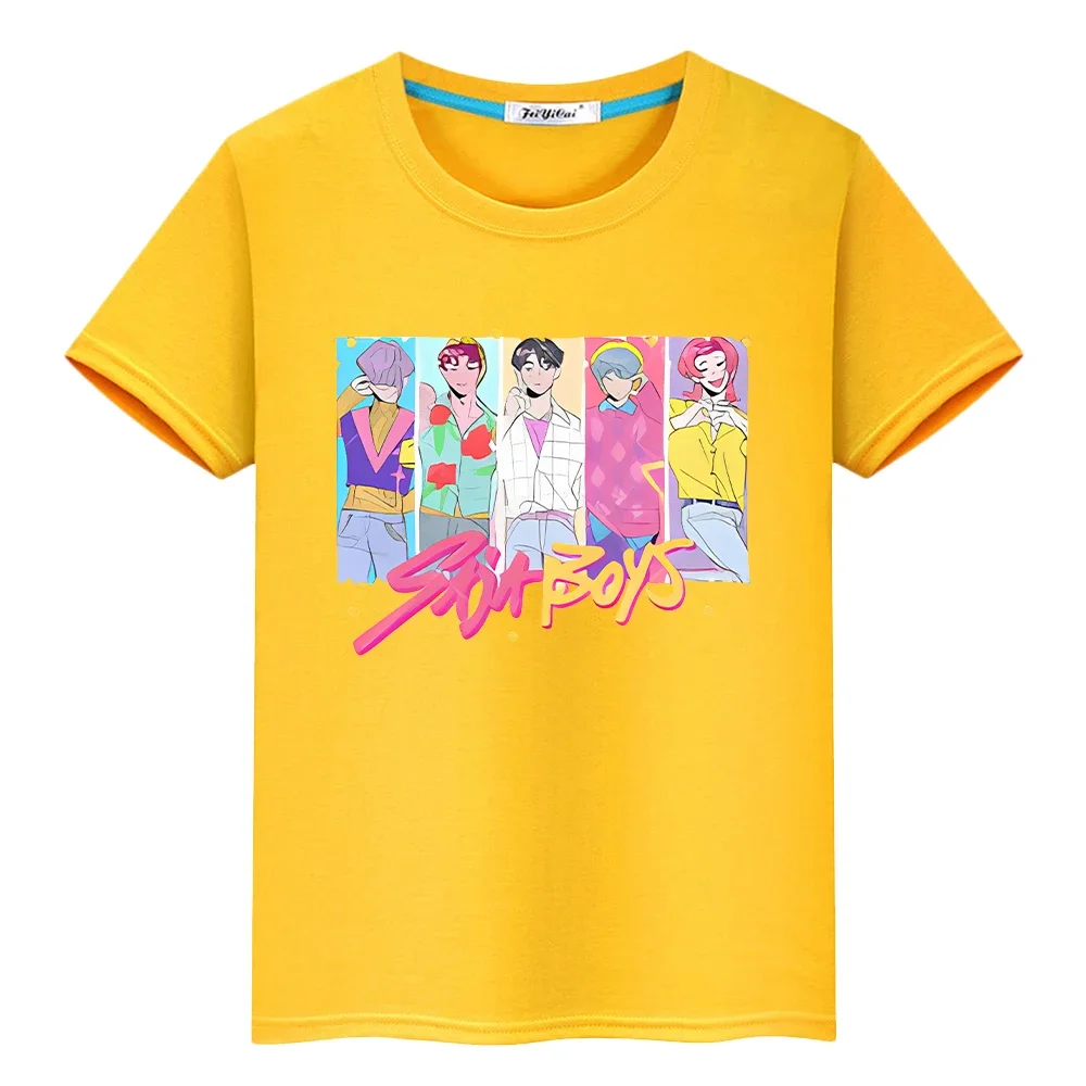 

Saja Boys Print t shirt for kids boy 10year 100%Cotton kpop demon hunters Cute Tops anime Short Kawaii Tees y2k girls clothes