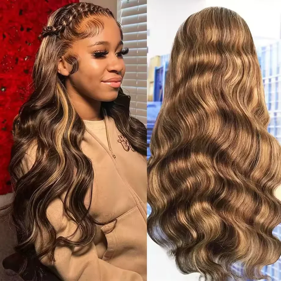 

Парики из натуральных волос объемной волны 13x6 hd Парик из натуральных волос на кружеве спереди P4/27 Блондинка и коричневый Предварительно выщипанные цветные парики для женщин