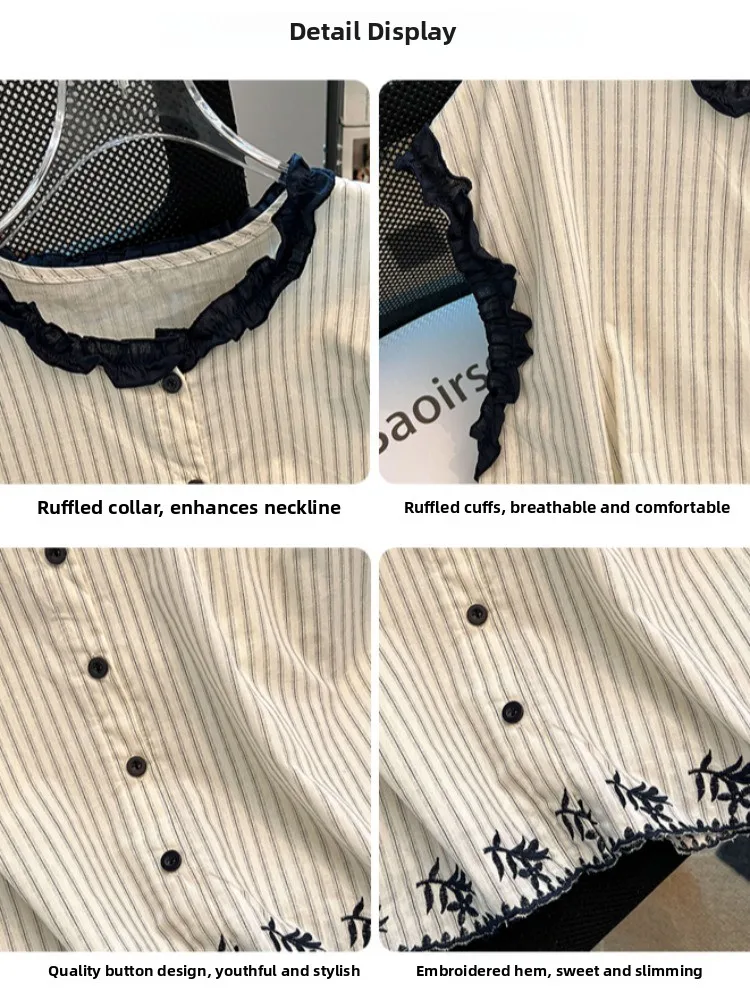 صيف فضفاض Svel مطرز كشكش هيم لصق اللون بلو الذاتي مفتاح Sle المرأة irt الكورية Sle جولة Ne #4