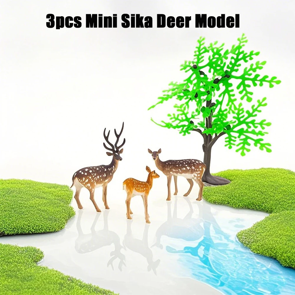3 Buah Mainan Hewan Model Rusa Sika Mini Simulasi untuk Hadiah Dekorasi Meja Taman Rumah Boneka Kerajinan Lanskap Mikro DIY