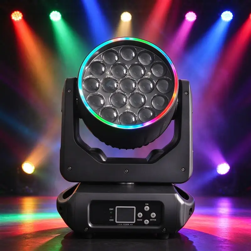 19x15W LED Moving Head Light DMX512 Zoom Wash Light RGBW Single Point Control Stage Lighting for Wedding Concert Nightclub Bar