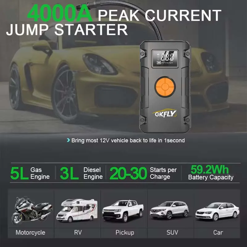 Neue 2000A 26800 mAh Auto Starthilfe 4 In 1 Pumpe Luft Kompressor Start Gerät Power Bank Digital Reifen Inflator 150PSI