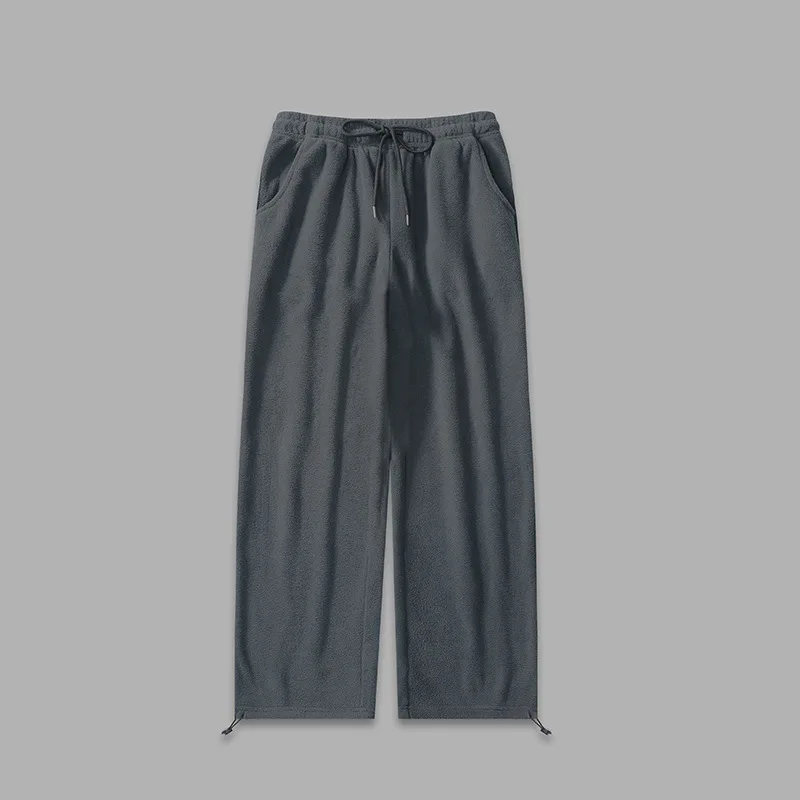 Pantaloni casual unisex larghi in vita elastica con coulisse in pile semplice da uomo retrò in stile giapponese con polsini con coulisse