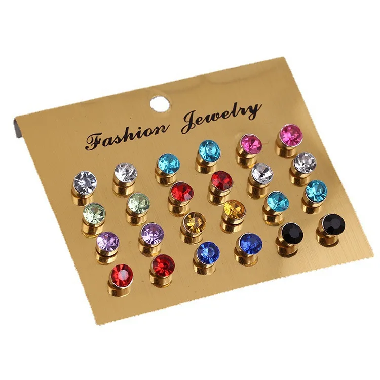 12 pairs Colorful Crystal Stud Earrings Set For Women Jewelry Rhinestones Piercing Earrings kit Pack lots Bijouteria brincos