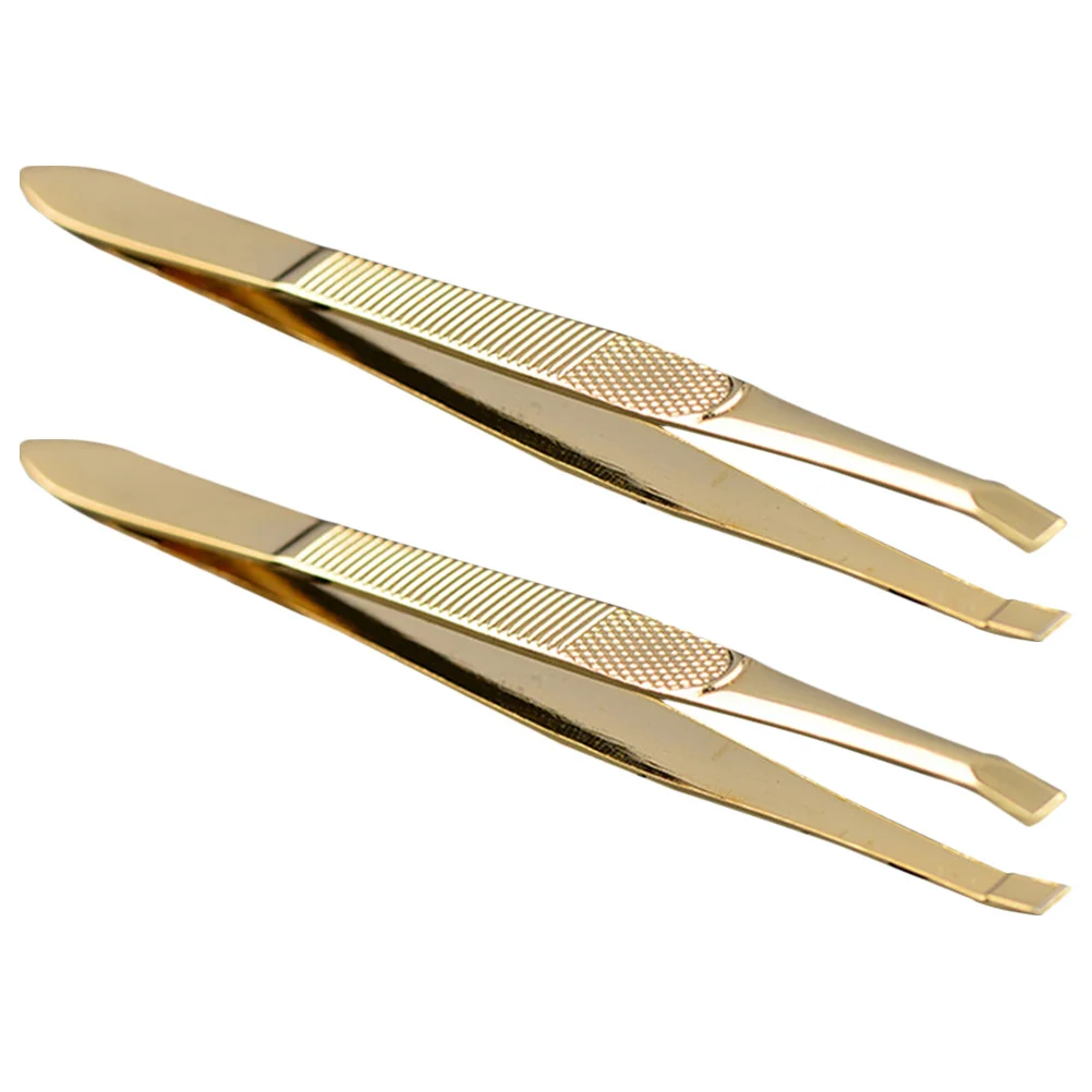 

2Pcs Stainless Steel Eyebrow Tweezers Gold Plated Precision Grooming Tools for Women Eyelash Extension Lash Applicator