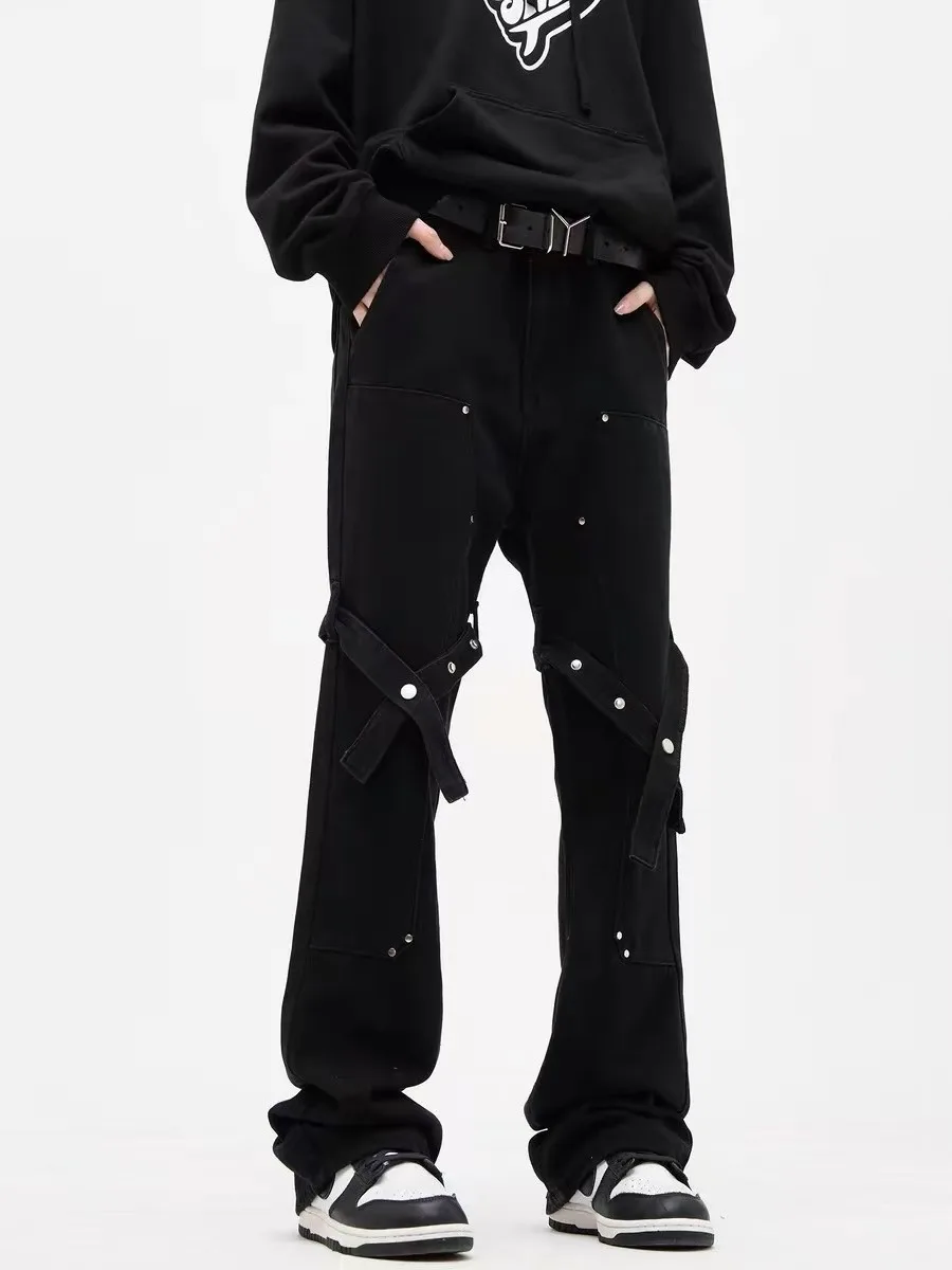 

Мужские джинсы American Vibe Design Sense Bla с поясом, прямого кроя, свободного покроя, из хлопкового денима, для осенней носки