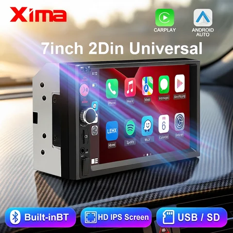 XIMA 2Din 7 "IPS Universal inalámbrico CarPlay Android Auto Radio de coche estéreo Multimedia Autoaudio receptor FM Monitor de enlace de espejo