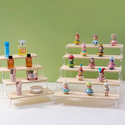 1-5 Tier Wood Acrylic Display Stand Hand-made Figure Doll Décor Toy Animation Car Model Blind Box Perfume Shelves Organizers - Image 5