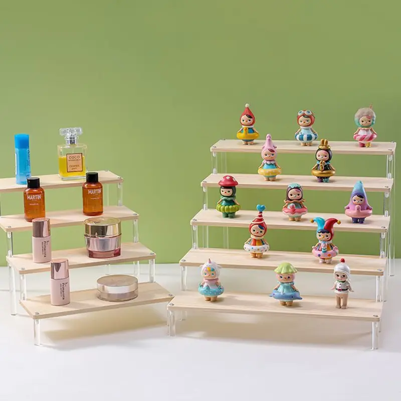 1-5 Tier Wood Acrylic Display Stand Hand-made Figure Doll Décor Toy Animation Car Model Blind Box Perfume Shelves Organizers - Image 5