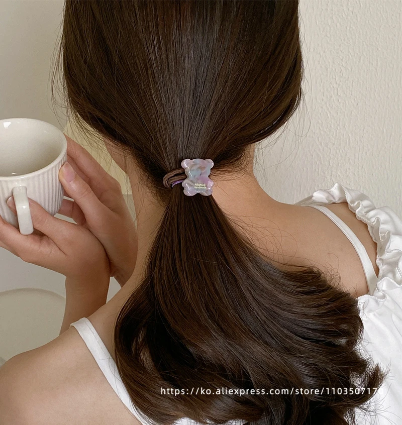 Es un pequeño oso ~ Corea del Sur Francia corbata de dibujos animados Linda lazo para el cabello cuerda para el cabello con estampado de leopardo francés coleta alta cuerda para la cabeza