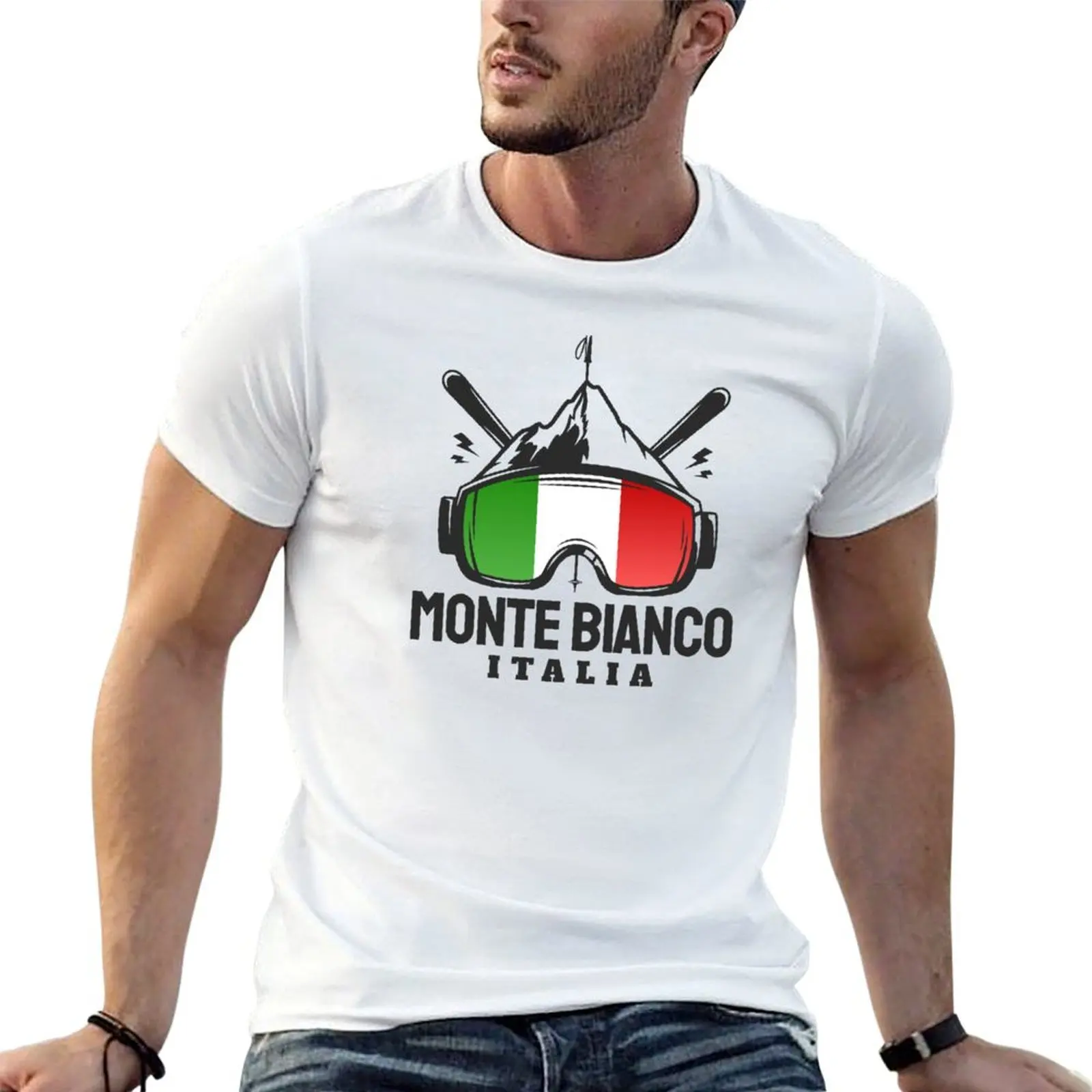 Camiseta italiana de gran tamaño para esquí, camisetas divertidas de resort, camisetas de anime Bianco Monte, recuerdo de esquí para hombre, gráfico de camiseta