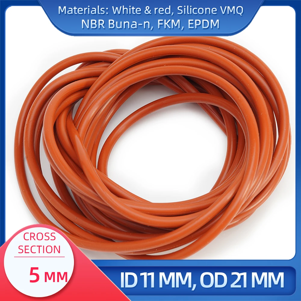 

Уплотнительное кольцо CS 5 мм ID 11 мм OD 21 мм материал с силиконом VMQ NBR FKM EPDM ORing Seal Gask