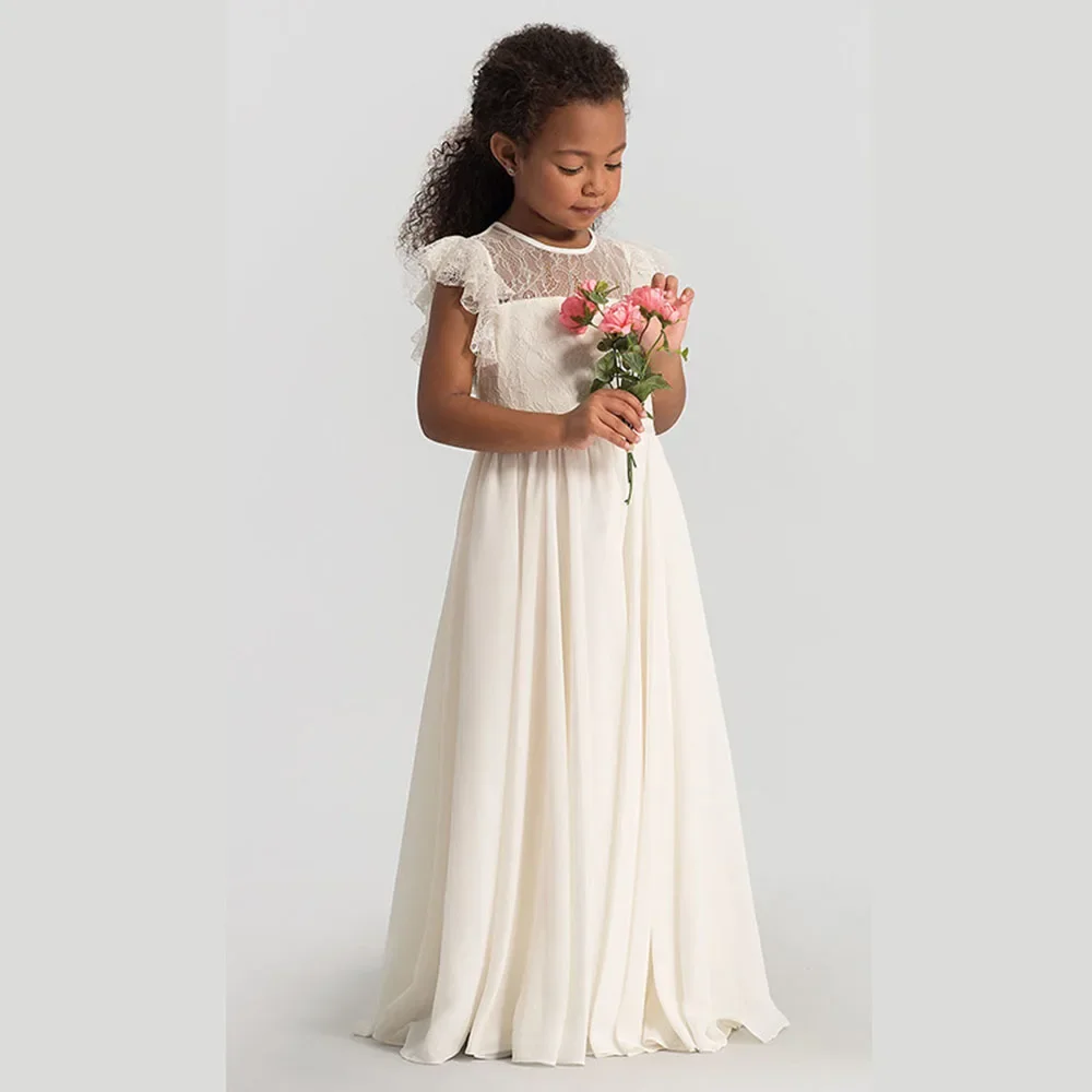 

Chiffon Flower Girl Dresses Hollow Lace Kids Weddings Performance Party Pageant Gowns Junior Bridesmaid Dress 4-13 Years