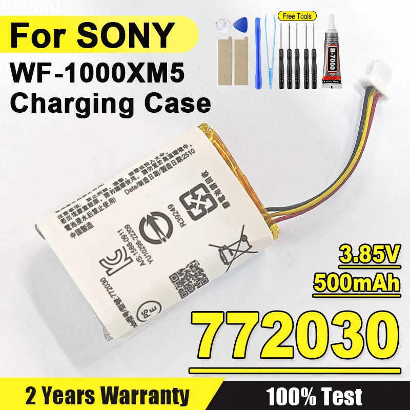 1 Stück 772030 3,85 V 500 mAh Akku für Sony WF-1000XM5 XM5 Neues kabelloses Headset-Ladegehäuse + kostenlose Werkzeuge