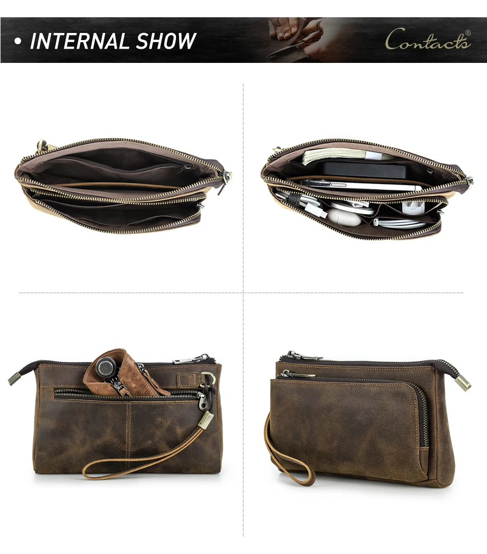 Rindsleder Herren Clutch Taschen Echtes Leder Männer Business Reise Handtaschen Große Kapazität Kabel Organizer Clutch Geldbörse Vintage Stil – Detail 10