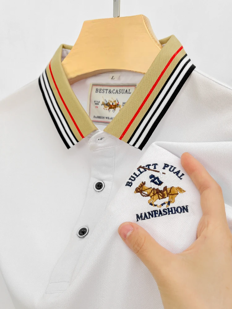 Luxury Brand Exquisite Embroidery Men\'s 2024 Summer New Short Sleeved Cotton Polo Shirt Business Casual Comfortable T-Shirt Top
