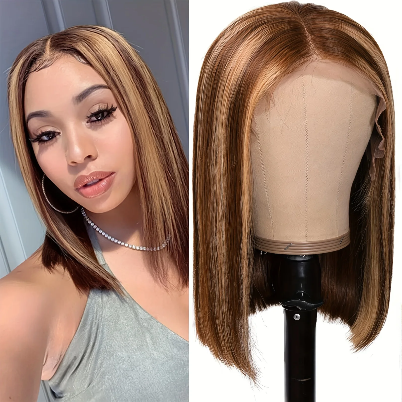 

SPARK 4 27 Highlight Straight Short Bob Wig 13x4 Lace Frontal Short Bob Wig Remy Hair 4x4 Lace Closure 100% Human Hair Wigs