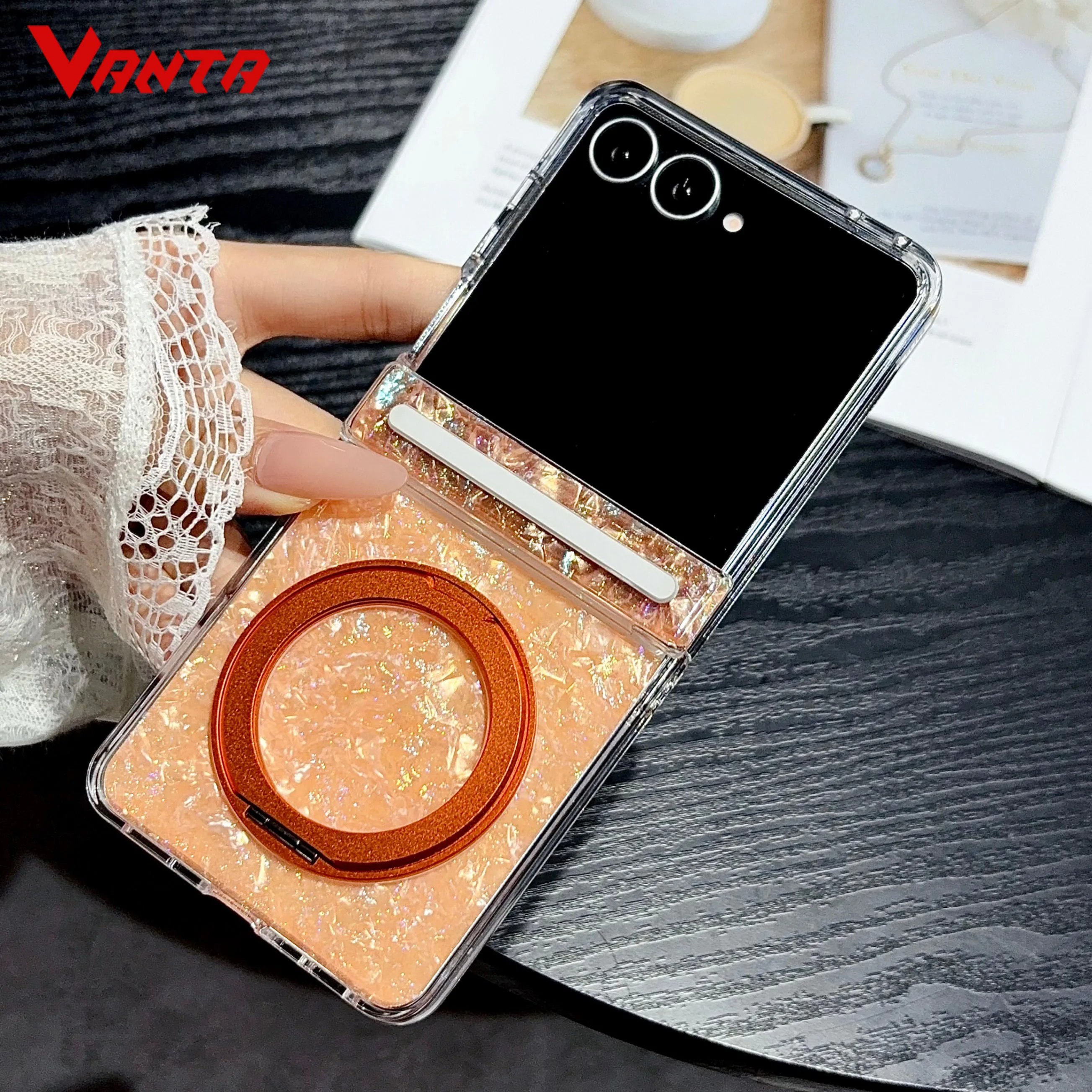 Gilded Shell Pattern for Magsafe 360 Bracket Phone Case for Samsung Galaxy Z Flip 8 7 6 5 Flip8 Magnetic Hinge Protection Cover