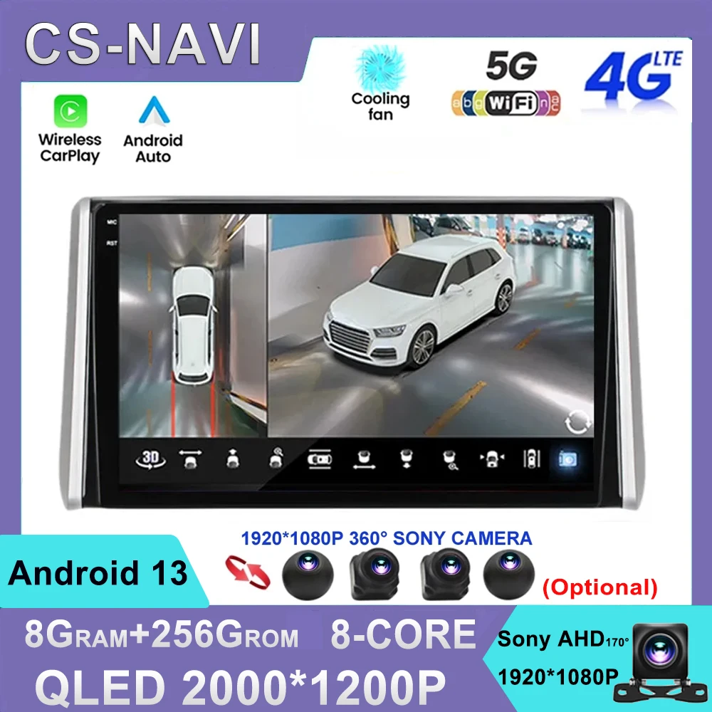 

QLED 8GB+128GB Android 13 Car Radio Multimedia GPS Navigation Player For Toyota RAV4 XA50 2018 2019 2020 Auto Stereo 4GLTE WIFI