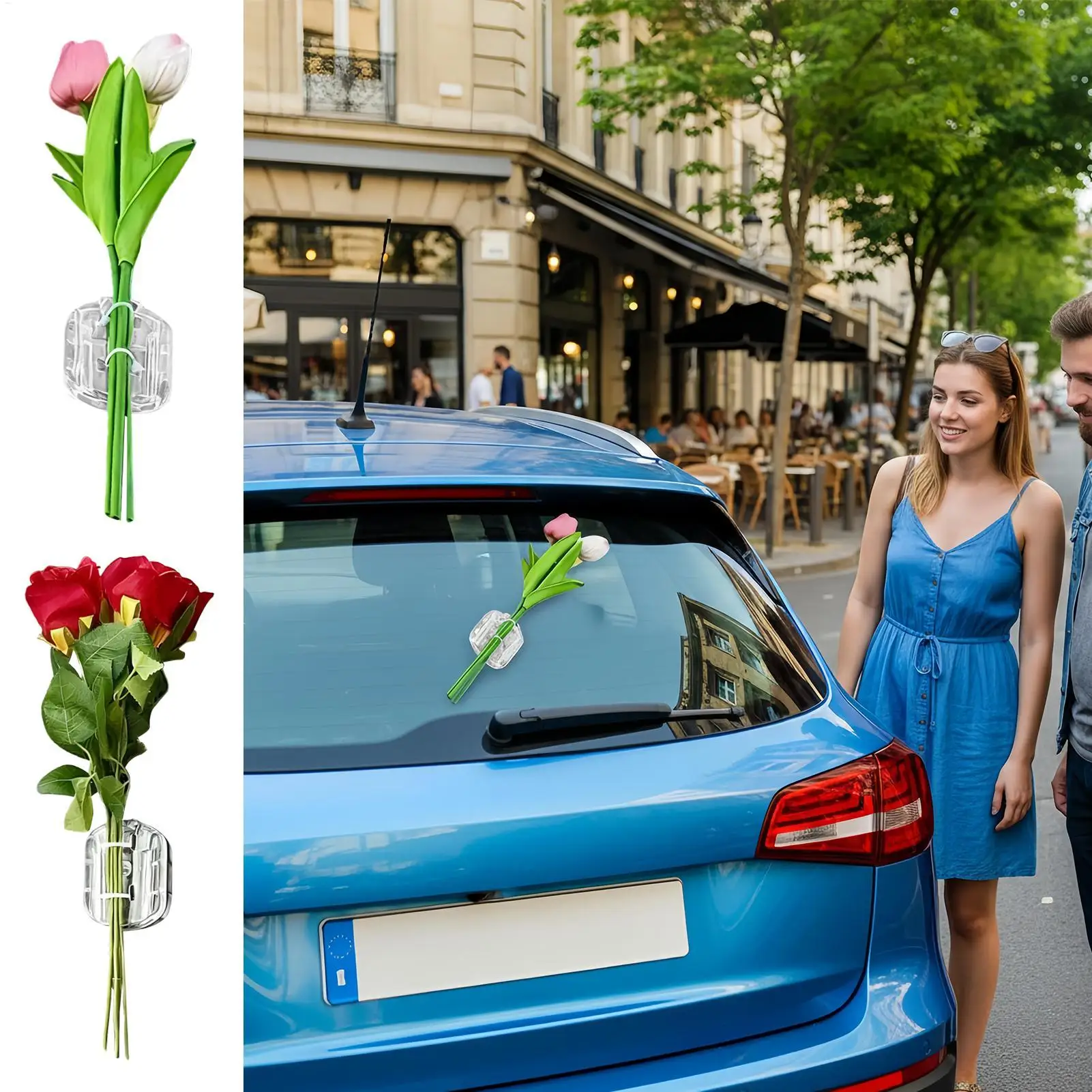 Mini Flower Bouquet 3D Weather Resistant Romantic Decor Wedding Car Decorations For Glass Window Automotive Vehicle Exterior