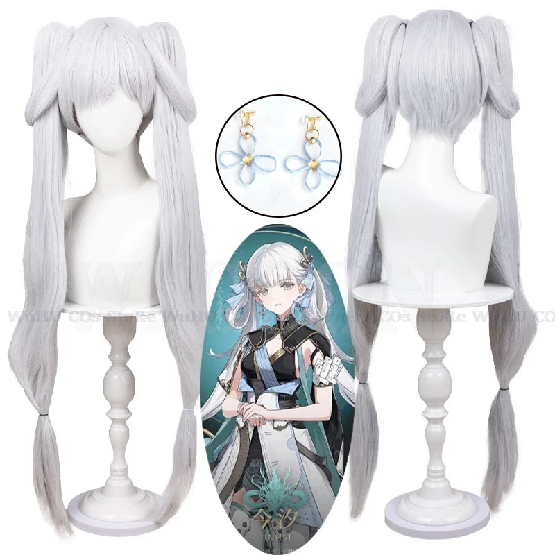 Game Wuthering Waves Jinhsi Cosplay Wig White Hair Thawborn Jinxi Wig Hairpins Earrings Women Cosplay Wig Net