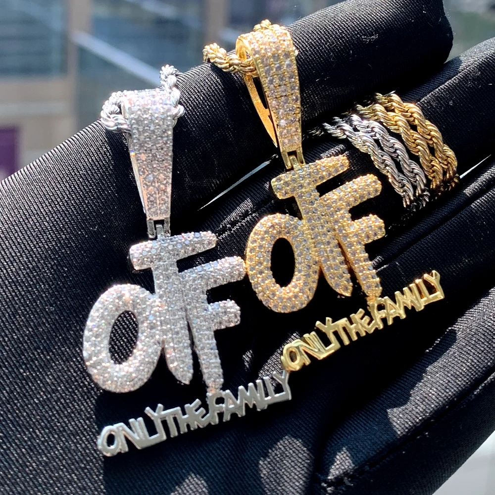 OTF Only The Family Hip Hop Pendant Necklace Micro Pave 5A Cubic Zirconia CZ Letter Rock Punk Men Women Jewelry