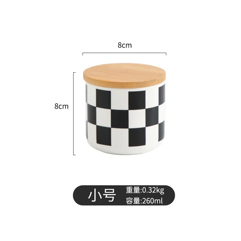 Nordic Ceramic Storage Pot Geometric Sealed Pot Black and White Chessboard Candy Pot Kitchen Storage Container Kitchen Supplies