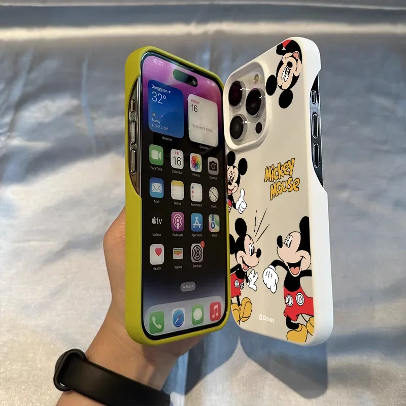 Disney Mickey Minnie Mouse Half Wrap Cartoon Phone Case for iPhone 16 15 14 13 12 11 Pro Max 14 15 Plus Y2K Cute Kawaii Cover