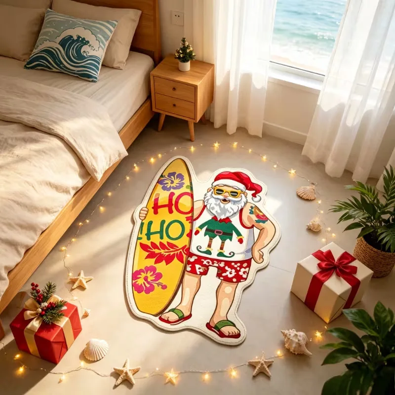 VIKAMA Christmas new special-shaped imitation cashmere floor mat household bedroom door decorative foot mat festive