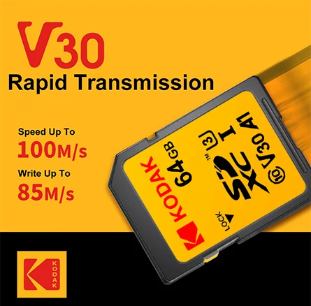 

KODAK SD Memory Card V30 High-speed Flash Cards 32GB 64GB 128GB SDXC SDHC Digital For SLR Camera 4K HD Dedicated