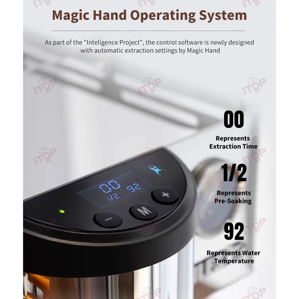 EM-19-M3PRO ماكينة قهوة اسبريسو غلاية نحاسية خارجية O-P-V صمام قابل للتعديل قبل التخمير والاستخراج درجة حرارة الماء 2450 وات