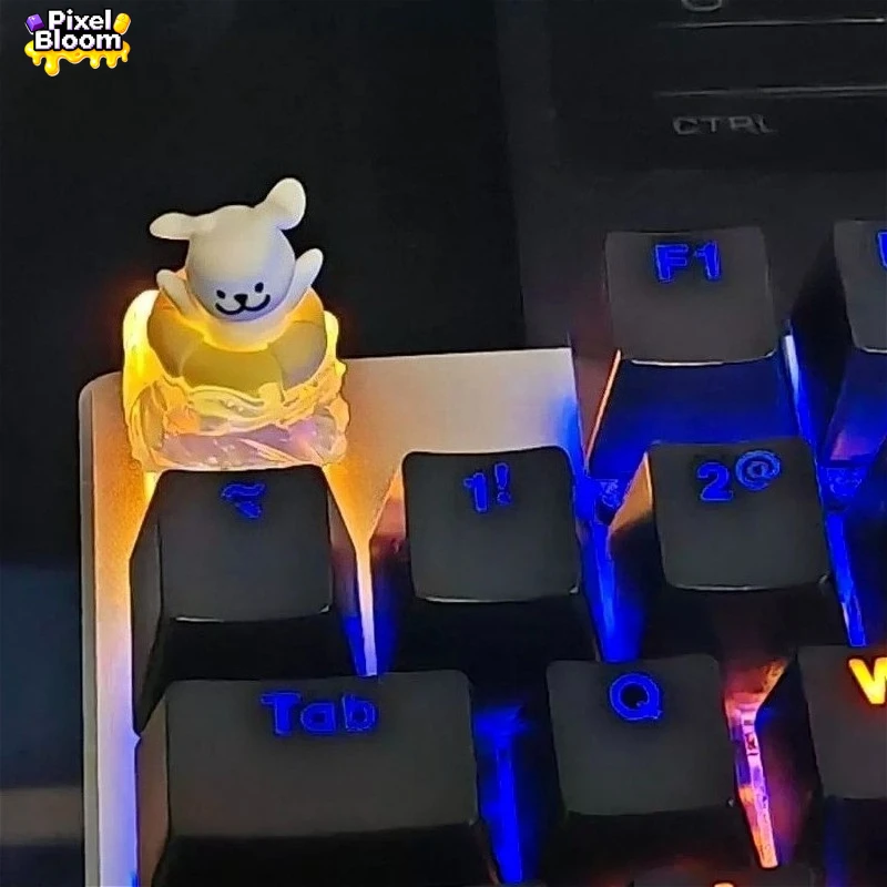 

Cute Line Art Puppy Keycaps SwimRing White Yellow Glow Handmade Resin Artisan Keycap for ESC MX Mechanical Keyboard Perfect Gift