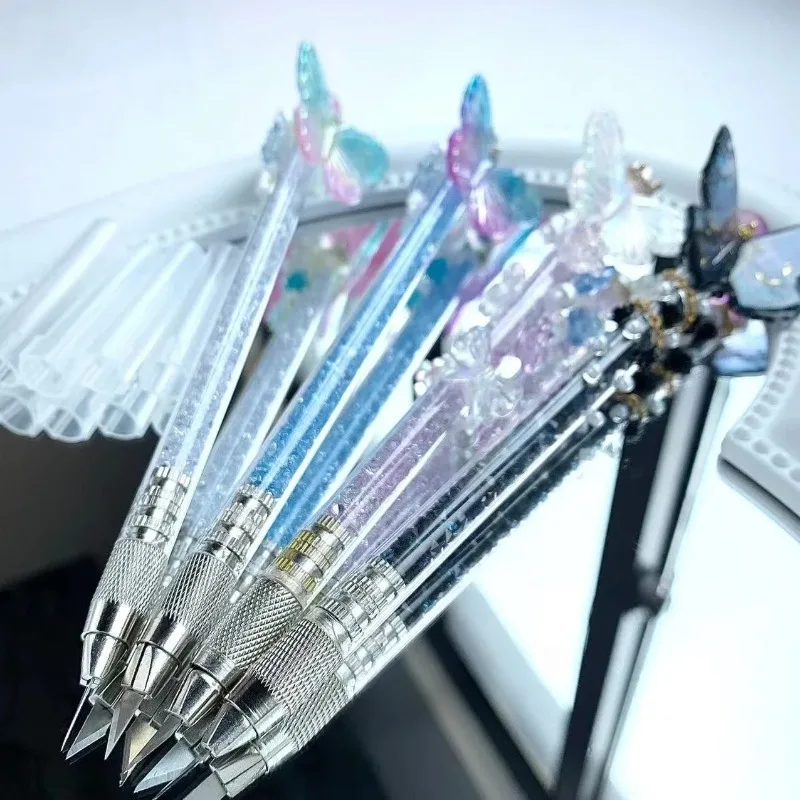 1Pc Beautiful Colorful Diamond Butterfly Series Pen Knife Safety Kids Scrapbook Sticker Paper Cutter Girls Express Letter Opener