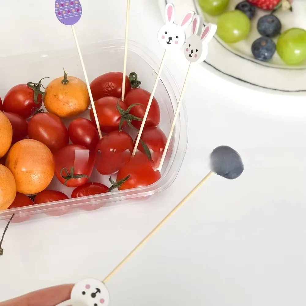 100Pcs/Set Easter Toothpicks Disposable Multifunctional Cocktail Picks Bunny Carrots Fruit Salad Bamboo Sticks