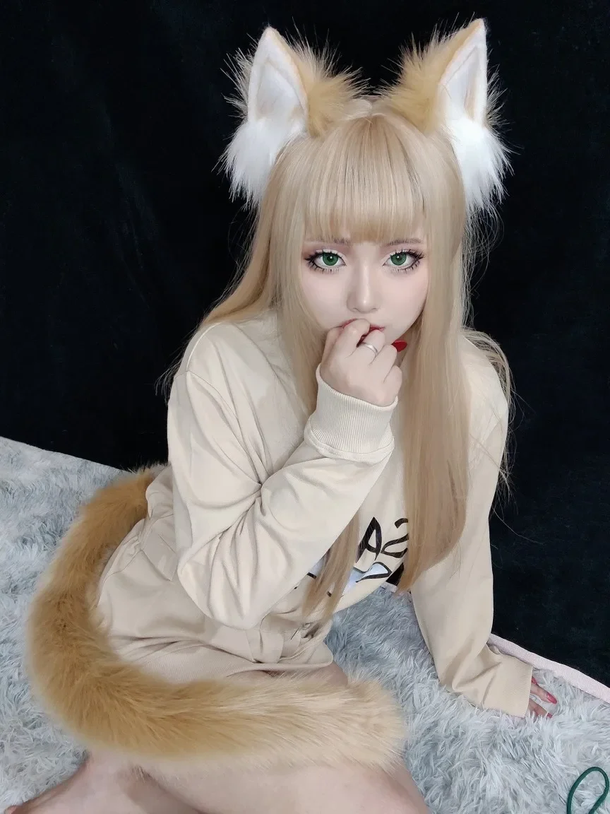 Anime 40Hara Katze Kinako Cosplay Kostüm Perücke Katze Mädchen Haustier Kitty Osakana Katze Ohr Perücke lange gelbe Hitze synthetische Haar Perücken Kappe