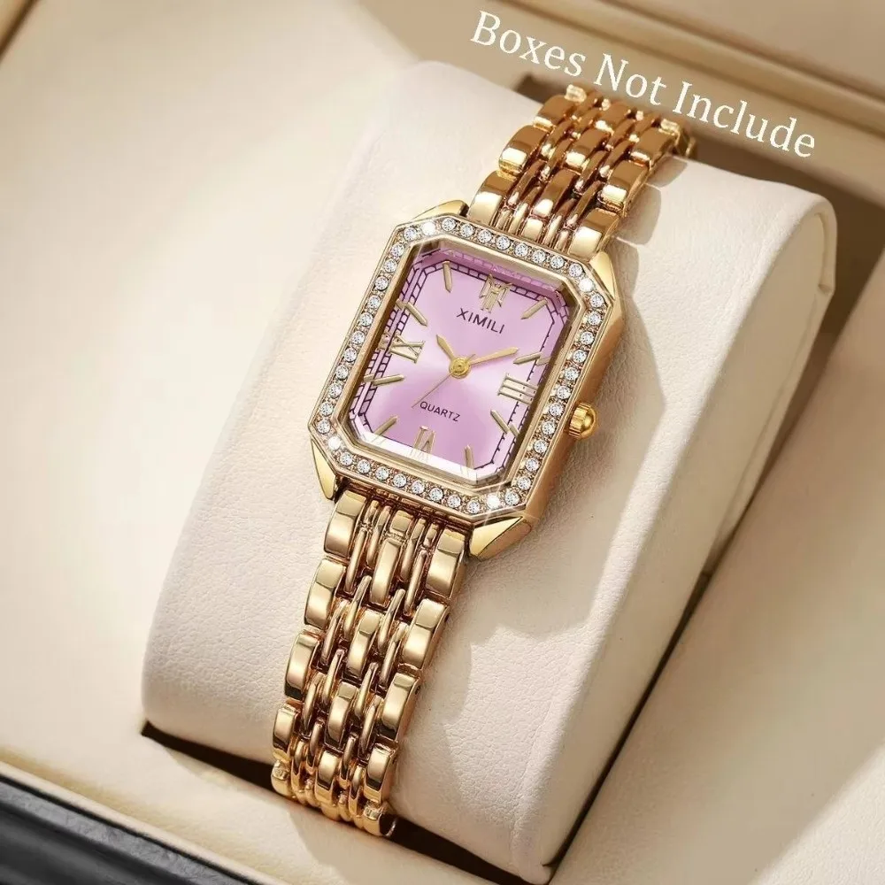 Hot Stainless Steel Quartz Watches Bracelet Strap Rhinestone Women Wristwatch Quartz Square Strap Watch Women