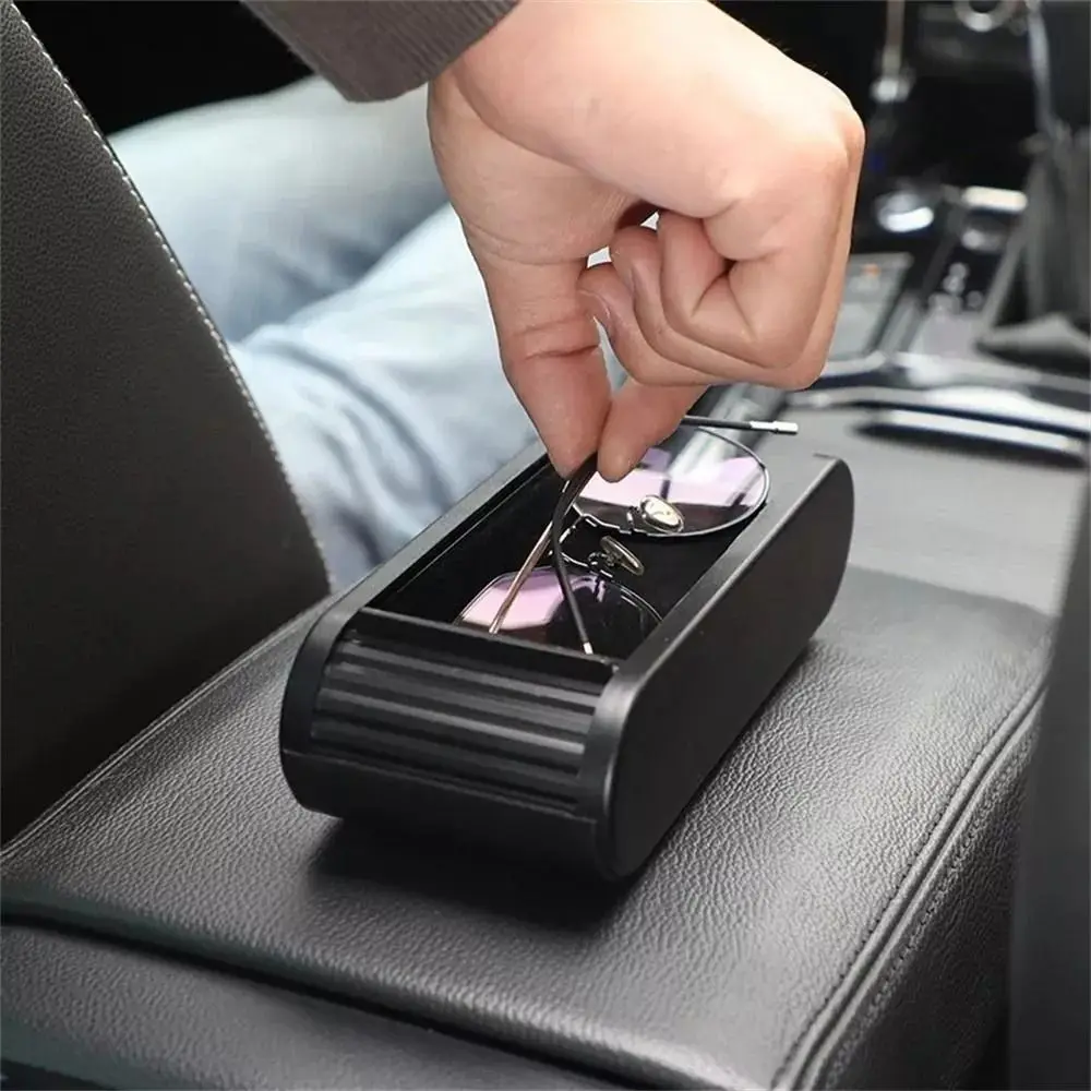 

Portable Sliding Open Car Console Storage Box Plastic Large Capacity Glasses Box Black Self-adhesive Debris Storage Box
