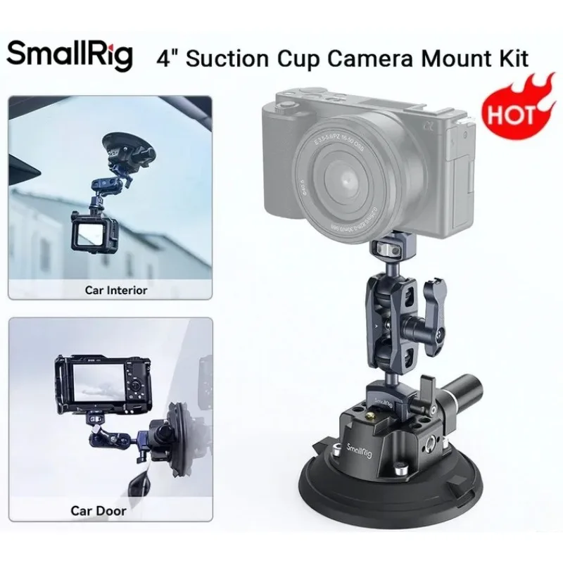 SmallRig 4236 Suction Cup Camera Mount Kit 4-Inch with Ball Head Magic Arm Load 3kg for Camera Action Camera Phone Vehicle Shoot