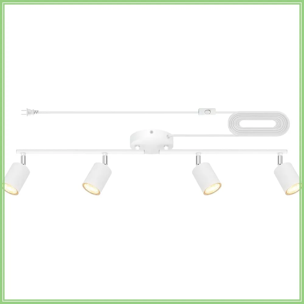 Plug in Track Lighting LED, White 4-Light Kitchen Light Kit with Rotatable Spotlight for Bedroom, GU10 Socket