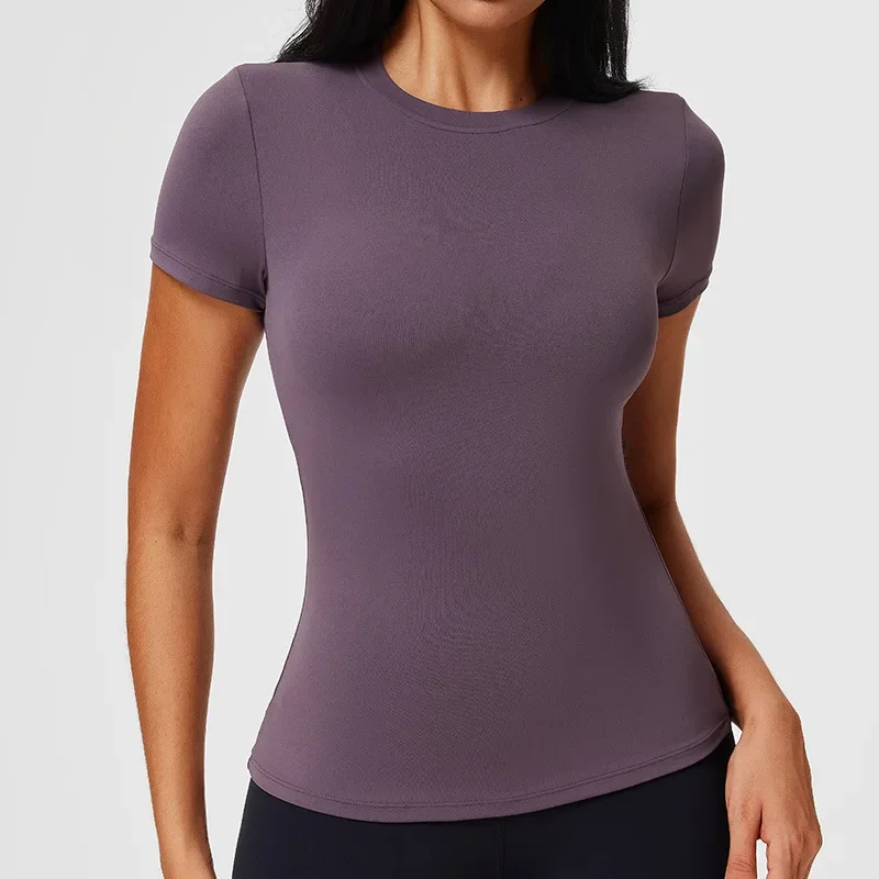 2026 Autumn Hot Selling Nude Soft material Woman Yoga Fitness Short Sleeves Tshirt Running GYM Sports Top