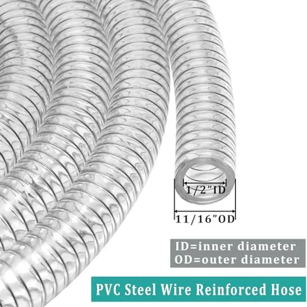 Heavy Duty Clear PVC Spiral Steel Wire Reinforced Tubing 1/2