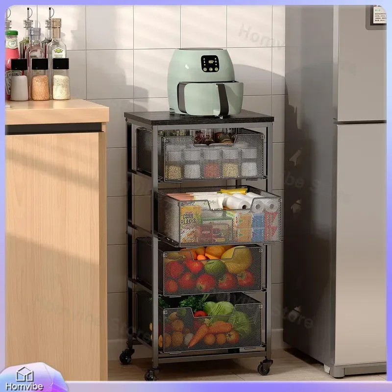 for Cross-border Four-Layer Roller Multi-Functional Cart Tool Storage Kitchen Fruit Vegetable Storage Cart with Wheels