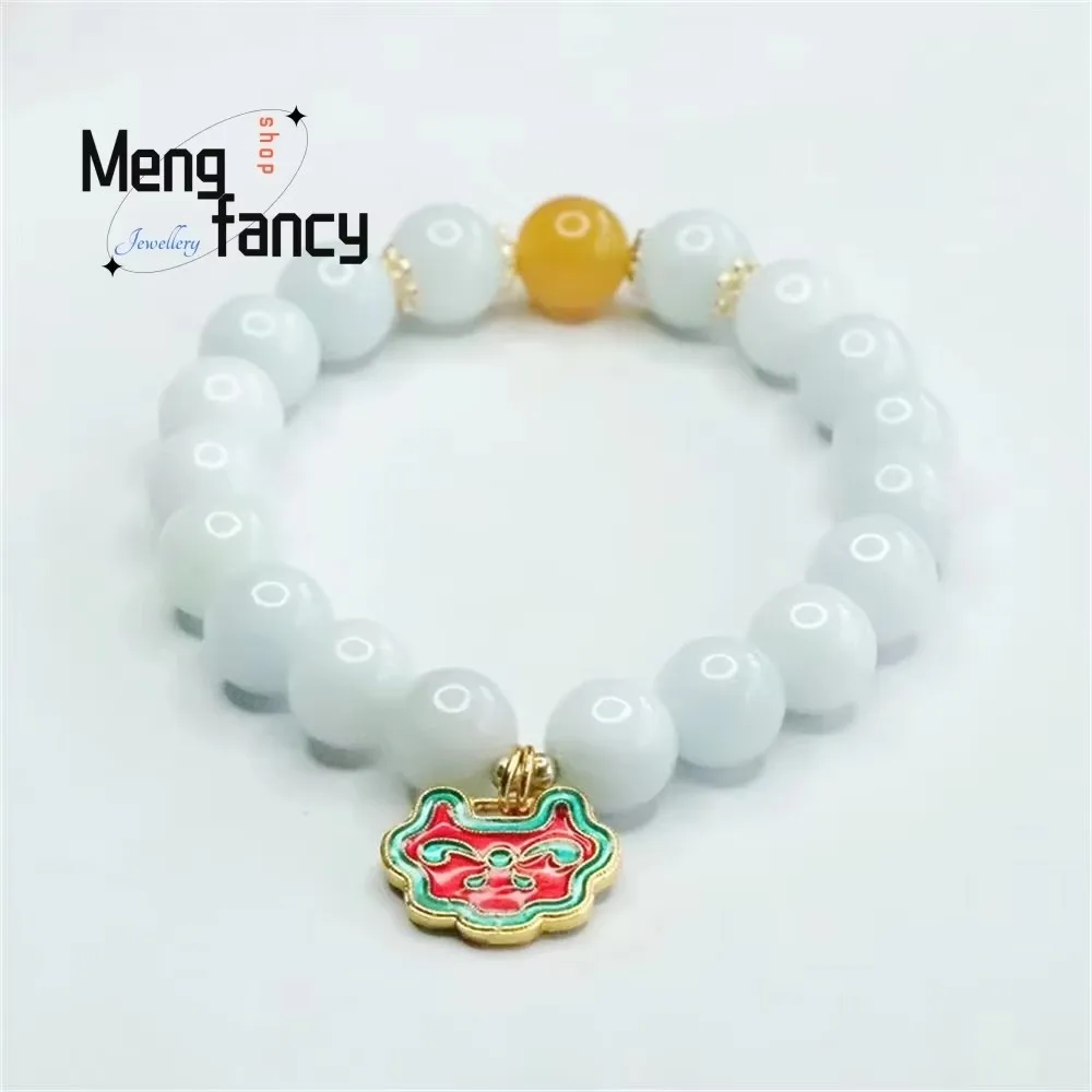 Natural Burmese A-goods Jadeite String Enamelled Long Life Lock Exquisite Elegant High-grade Bracelet Ethnic Style Holiday Gifts