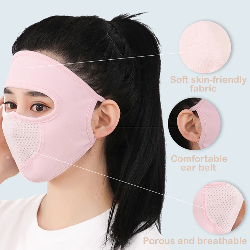 Ice Silk Sunscreen Mask Summer Thin Full Face Cover Dust-Proof Breathable Uv Protection Neck Protector Outdoor Hanging Ear Mask