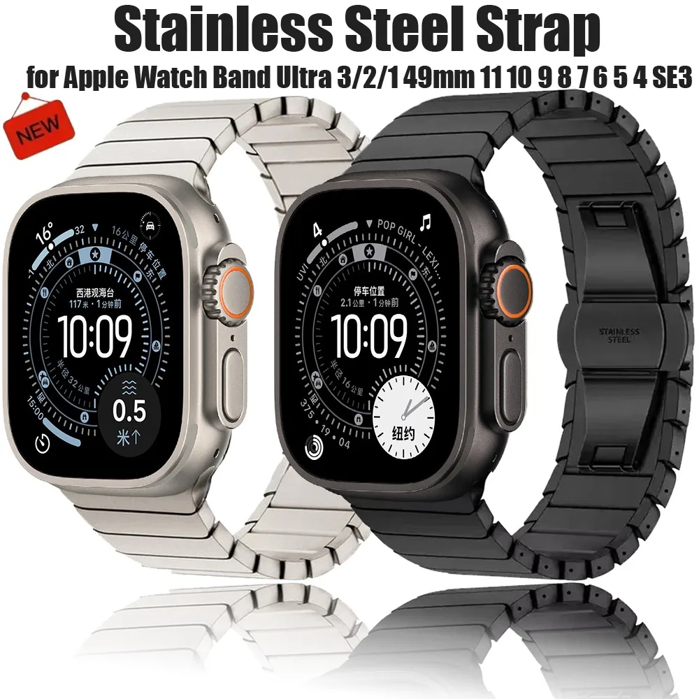 Edelstahl-Armband für Apple Watch Band Ultra 3/2/1 49mm 11 10 42mm 46mm Metall-Uhrenarmband IWatch 9 8 7 6 5 45mm 41mm 44mm Gurt