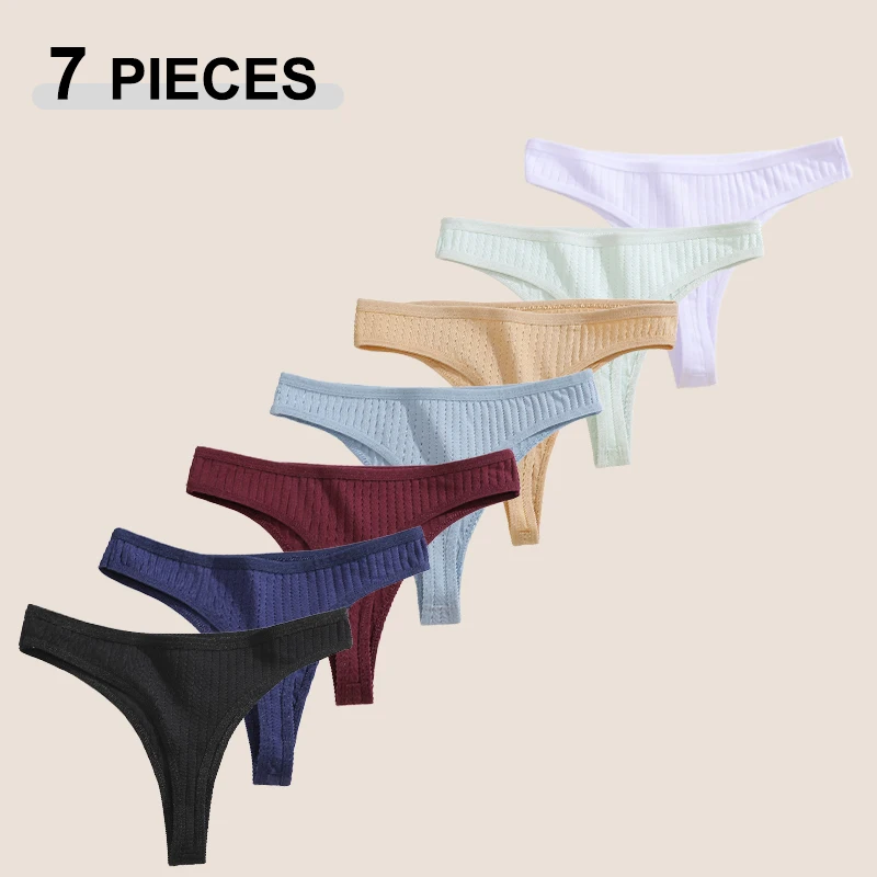 7-teiliges Set Baumwoll-Tangas Nahtlose Atmungsaktive Bikini T-Back G-Strings Höschen Damen Niedrige Taille Sexy Dessous S-XL
