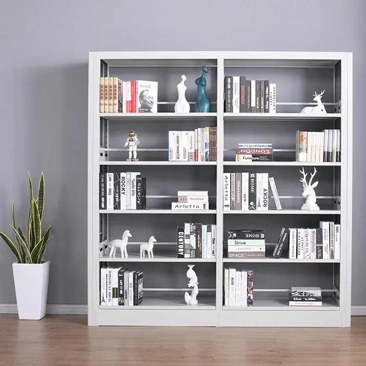 2026 Library Furniture Home Steel Bookshelf Double Sided Display Storage Bookstore Rack Boltless Bookshelf