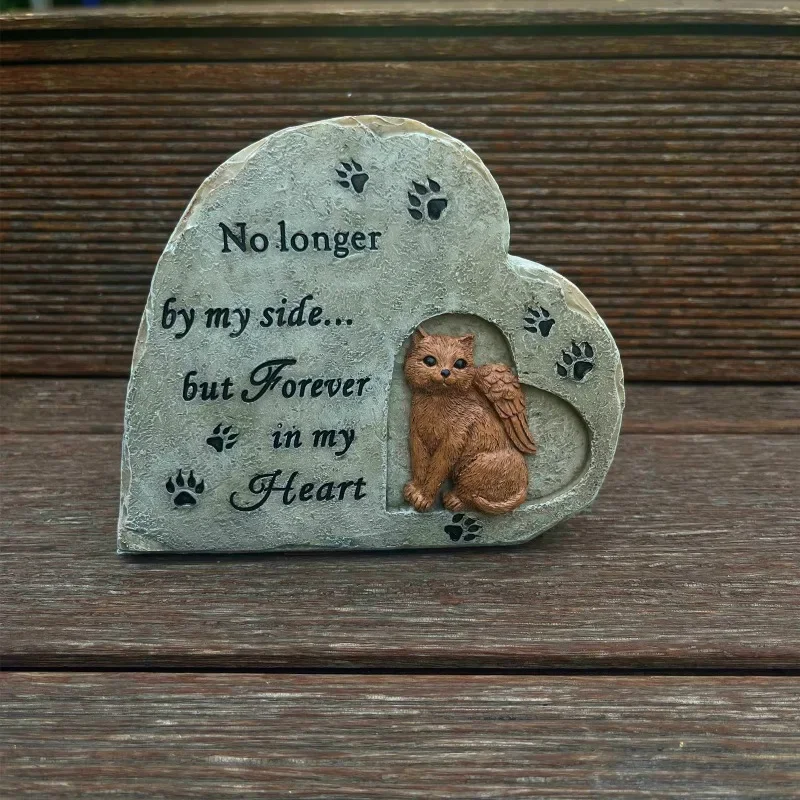 Cross-border heart-shaped pet kitten monument outdoor kitten European and American garden  small memorial mourning stone